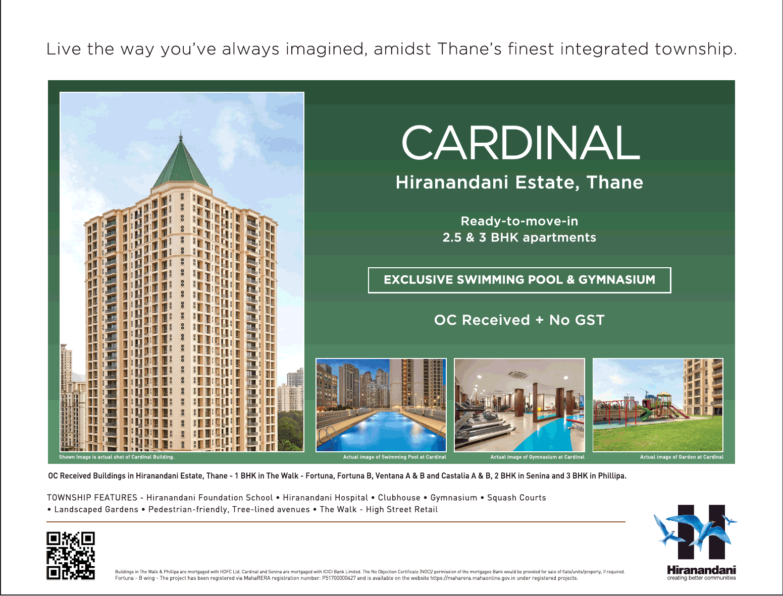 Avail exclusive swimming pool & gymnasium at Hiranandani Cardinal in Mumbai
